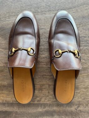 Gucci Brown Leather Horsebit Princeton Mule Loafers